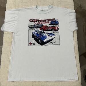 Vintage Alore T Shirt Corvettes In Competition Racing Cars Size XL White Graphic
